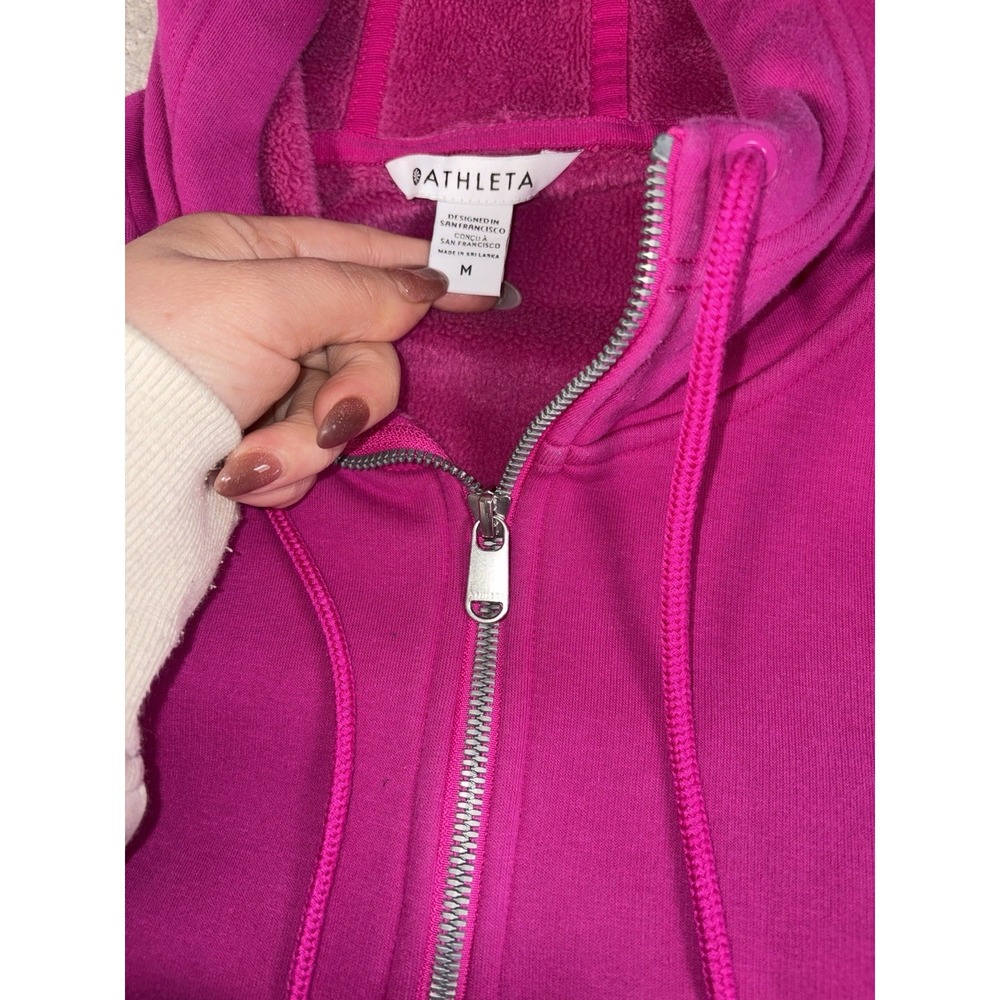 ATHLETA Cozy Karma 1/4 Zip Hoodie Medium Electric‎ Fuchsia #632053 SOFT - Picture 4 of 10